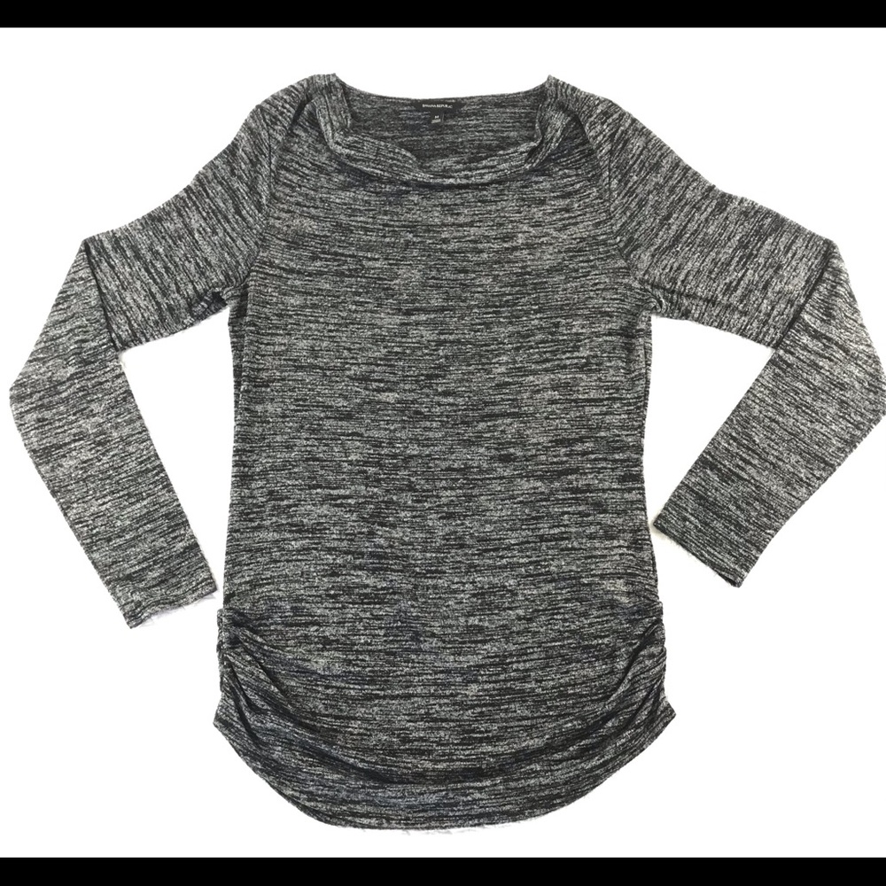 Banana Republic Size M Black Spacedye Cowl Neck Long Sleeve Side Ruched Tunic
